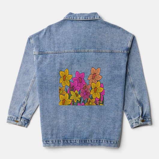 Blume für farbenfrohe Kleidung Jeansjacke (Rückseite)