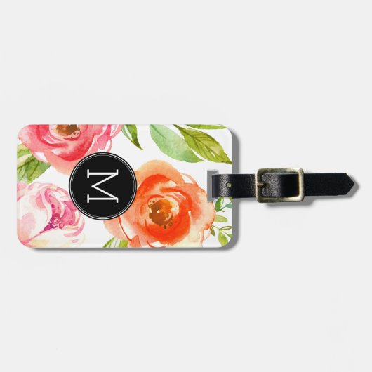Blume für Girly Painted Watercolor Gepäckanhänger (Vorderseite horizontal)