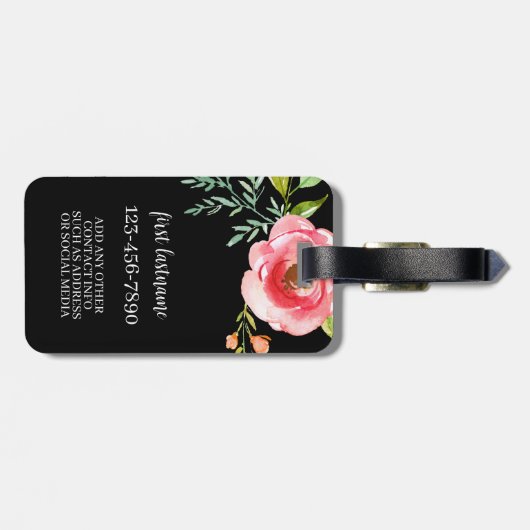 Blume für Girly Painted Watercolor Gepäckanhänger (Rückseite horizontal)