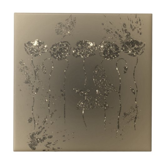 Blume für Gold Glitzer Keramik Fliese (Vorderseite)