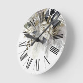 Blume für goldene Rosen Runde Wanduhr (Winkel)