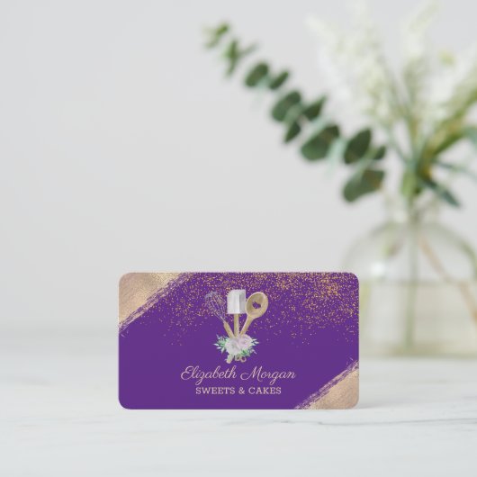 Blume für Handgebäck Gold Confetti Visitenkarte (Stehend Vorderseite)