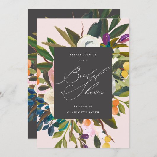 Blume für helle Zitrusfrüchte| Brautparty Einladung (Vorne/Hinten)