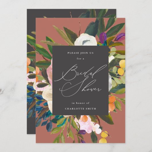 Blume für helle Zitrusfrüchte | Kaki | Brautparty Einladung (Vorne/Hinten)