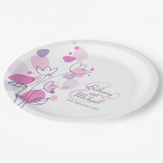 Blume für Hochzeitsblätter Pappteller (Schrägansicht)