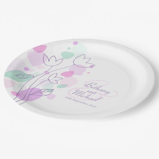 Blume für Hochzeitsblätter Pappteller (Schrägansicht)