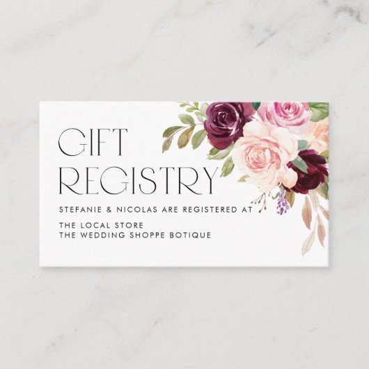 Blume für Hochzeitsgeschenke in Burgund und Peach Begleitkarte (Vorderseite)