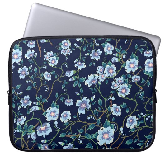 Blume für Kinder: nahtlos dunkelblau Laptopschutzhülle (Vorderseite)