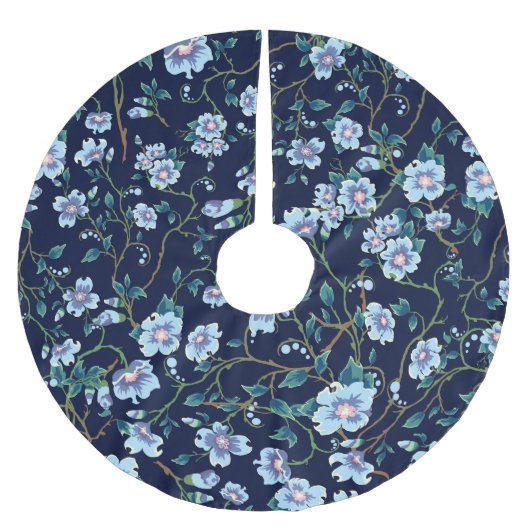 Blume für Kinder: nahtlos dunkelblau Polyester Weihnachtsbaumdecke (Vorderseite)
