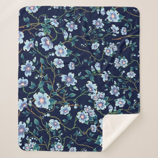 Blume für Kinder: nahtlos dunkelblau Sherpadecke (Vorderseite)