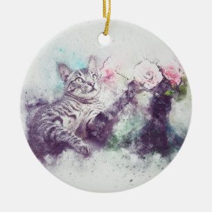 Blume für Kitty ABSTRAKT Wasserfarbe Keramikornament
