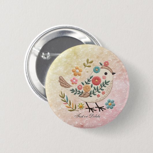 Blume für kleine Vögel Blätter Rosa Taste Button (Vorne & Hinten)