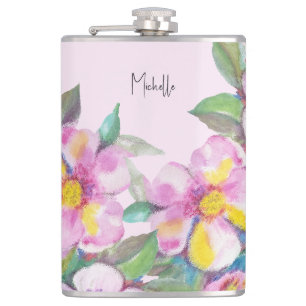 Blume für künstlerische Pfirsiche Personalisiert Flachmann