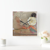 Blume für Mixed-Media-Kunstangebote Quadratische Wanduhr (Zuhause)