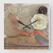 Blume für Mixed-Media-Kunstangebote Quadratische Wanduhr (Vorderseite)
