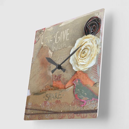 Blume für Mixed-Media-Kunstangebote Quadratische Wanduhr (Winkel)
