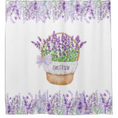 Blume für Monogramm Name Lavender-Aktionskorb Grün Duschvorhang (Vorderseite)