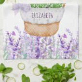 Blume für Monogramm Name Lavender-Aktionskorb Grün Geschirrtuch (Gefaltet)