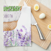 Blume für Monogramm Name Lavender-Aktionskorb Grün Geschirrtuch (Viertel Falte)