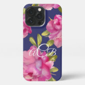 Blume für Monogramm, Rosa und Navy iPhone Hülle (Rückseite)