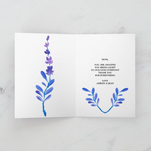 Blume für Muttertag Blauer Blumendesign Karte (Innenseite)