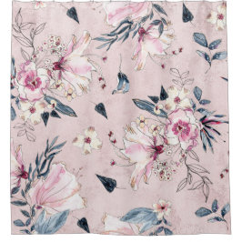 Blume für Navy Blue und Blush Watercolor Duschvorhang