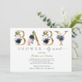 Blume für Navy Blush und Gold Baby Dusche per Mail Einladung (Stehend Vorderseite)