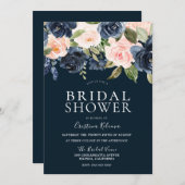 Blume für Navy und Blush Brautparty Einladung (Vorne/Hinten)