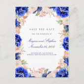 Blume für Navy und Rosa Wasserfarben Save the Date Ankündigungspostkarte (Vorderseite)