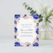 Blume für Navy und Rosa Wasserfarben Save the Date Ankündigungspostkarte (Stehend Vorderseite)