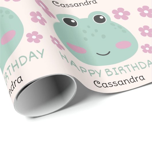 Blume für niedliche Froschgefahr Name Kindergeburt Geschenkpapier (Rolleneckpunkt)