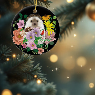 Blume für niedliche Igel Keramik Ornament