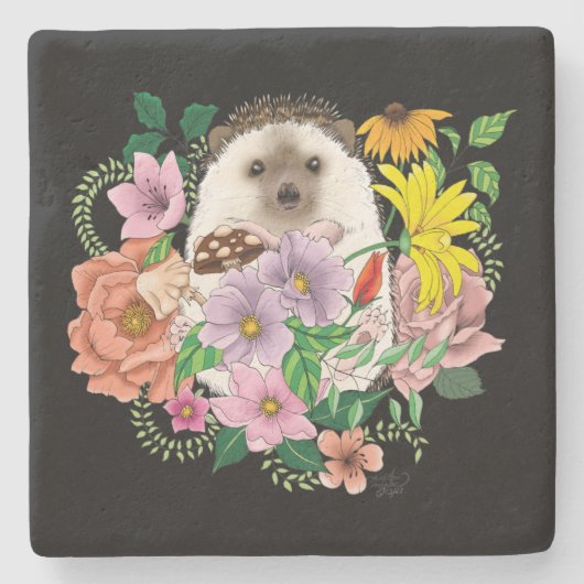 Blume für niedliche Igel Steinuntersetzer (Vorderseite)