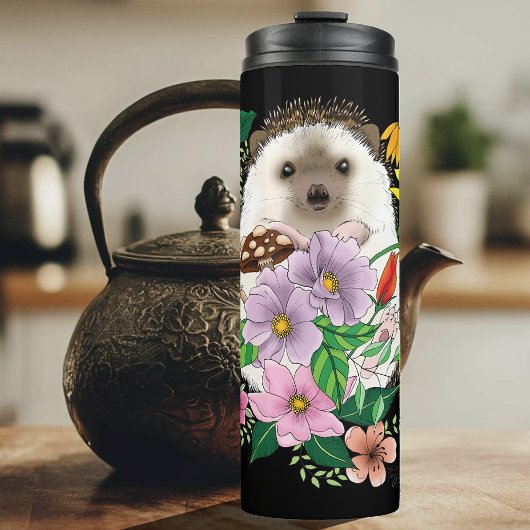 Blume für niedliche Igel Thermosbecher