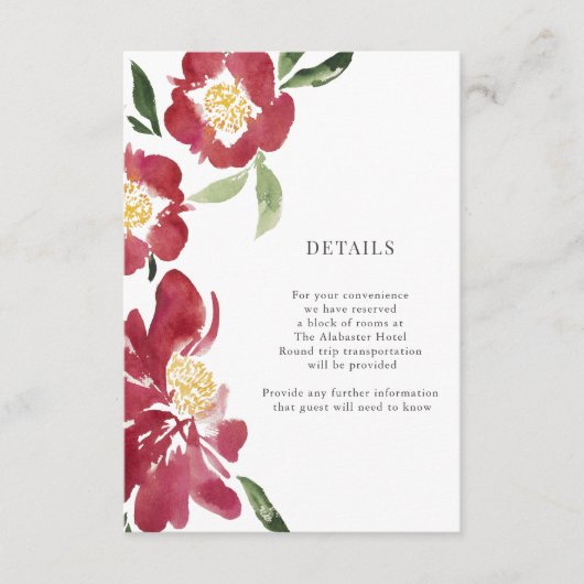 Blume für Red Peonies Aquarellfarben - Angaben Begleitkarte (Vorderseite)