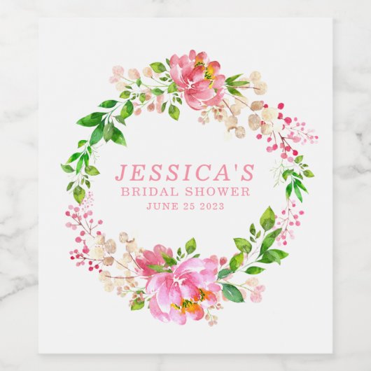 Blume für Rosa Aquarellfarben Brautparty Weinetikett (Einzelnes Label)