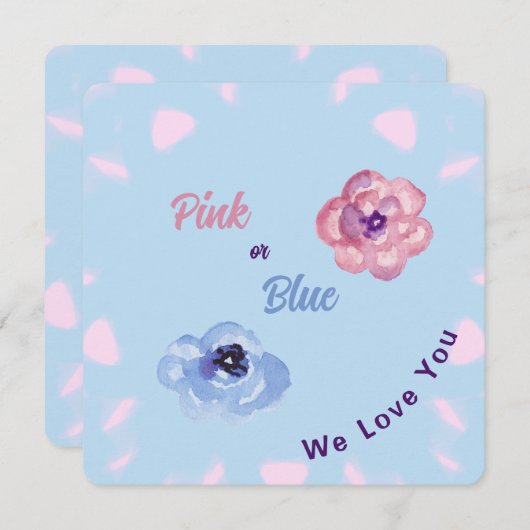 Blume für rosa oder blaue Wasserfarbe Einladung (Vorne/Hinten)