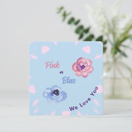 Blume für rosa oder blaue Wasserfarbe Einladung (Stehend Vorderseite)