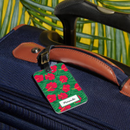 Blume für Rote Hibiskus auf tropischen Blätter Gepäckanhänger