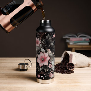 Blume für Schwarz-Rosa-Glitzer Trinkflasche