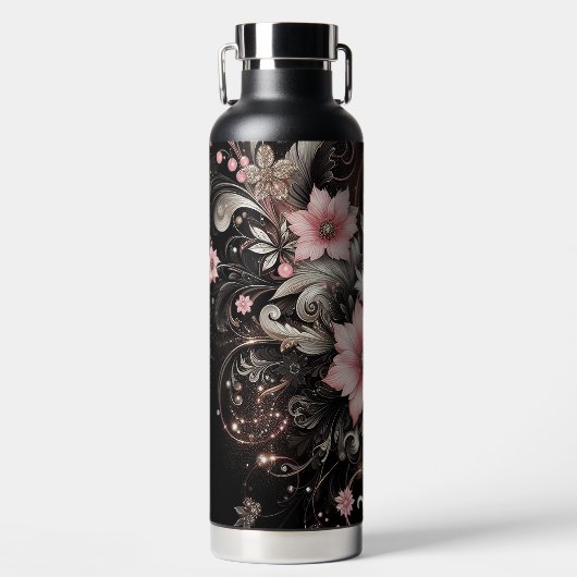 Blume für Schwarz-Rosa-Glitzer Trinkflasche (Vorderseite)