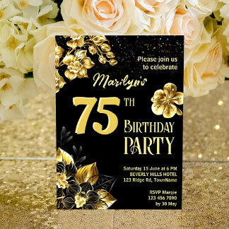 Blume für Schwarz und Gold - Geburtstagsparty pers Einladung