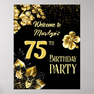 Blume für Schwarz und Gold - Geburtstagsparty pers Poster