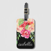 Blume für Schwarz und Rosa Aquarellfarben Monogram Gepäckanhänger (Vorderseite Vertikal)