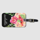 Blume für Schwarz und Rosa Aquarellfarben Monogram Gepäckanhänger (Vorderseite (Horizontal))