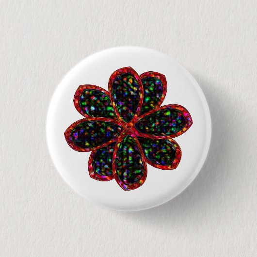 Blume für Schwarz und Rot Glitzer Button (Vorderseite)