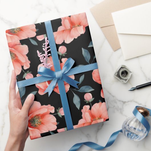 Blume für schwarzes Wrapping-Papier Geschenkpapier (Schenken)