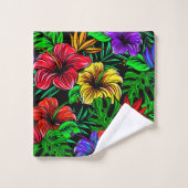 Blume für tropisch rosa, blau-gelbe Hibisken Badhandtuch Set (Waschlappen)