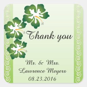 Blume für tropischen Hibiskus   Grün Quadratischer Aufkleber