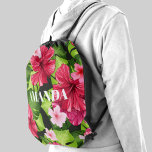 Blume für tropischen Hibiskus Sportbeutel<br><div class="desc">Aquarellfarbene Blätter und tropische hawaiianische Blume mit oder ohne Ihren Namen in schicken Schriften.</div>